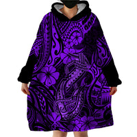 Hawaii Fish Hook Wearable Blanket Hoodie Hibiscus Hawaii Tribal Tattoo Purple Version LT01 - Polynesian Pride