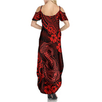 Hawaii Fish Hook Family Matching Summer Maxi Dress and Hawaiian Shirt Hibiscus Hawaii Tribal Tattoo Red Version LT01 - Polynesian Pride