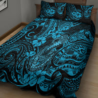 Hawaii Fish Hook Quilt Bed Set Hibiscus Hawaii Tribal Tattoo Sky Blue Version LT01 - Polynesian Pride