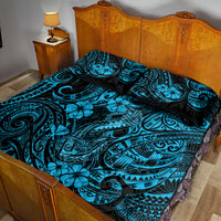 Hawaii Fish Hook Quilt Bed Set Hibiscus Hawaii Tribal Tattoo Sky Blue Version LT01 - Polynesian Pride