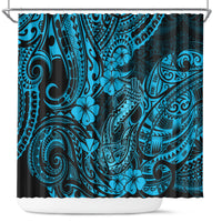 Hawaii Fish Hook Shower Curtain Hibiscus Hawaii Tribal Tattoo Sky Blue Version LT01 Blue - Polynesian Pride