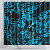 Hawaii Fish Hook Shower Curtain Hibiscus Hawaii Tribal Tattoo Sky Blue Version LT01 - Polynesian Pride
