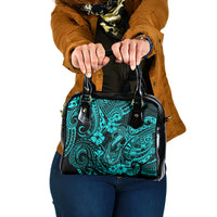 Hawaii Fish Hook Shoulder Handbag Hibiscus Hawaii Tribal Tattoo Turquoise Version LT01 One Size Turquoise - Polynesian Pride