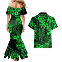 Hawaii King Kamehameha Couples Matching Mermaid Dress and Hawaiian Shirt Polynesian Pattern Green Version LT01 - Polynesian Pride