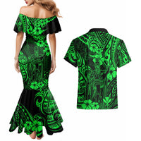 Hawaii King Kamehameha Couples Matching Mermaid Dress and Hawaiian Shirt Polynesian Pattern Green Version LT01 - Polynesian Pride