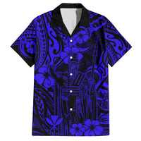 Hawaii King Kamehameha Family Matching Long Sleeve Bodycon Dress and Hawaiian Shirt Polynesian Pattern Navy Blue Version LT01 Dad's Shirt - Short Sleeve Blue - Polynesian Pride