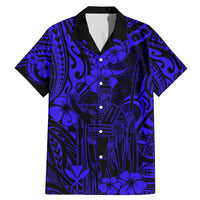 Hawaii King Kamehameha Family Matching Mermaid Dress and Hawaiian Shirt Polynesian Pattern Navy Blue Version LT01 Dad's Shirt - Short Sleeve Blue - Polynesian Pride