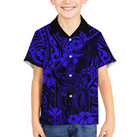 Hawaii King Kamehameha Family Matching Summer Maxi Dress and Hawaiian Shirt Polynesian Pattern Navy Blue Version LT01 Son's Shirt Blue - Polynesian Pride