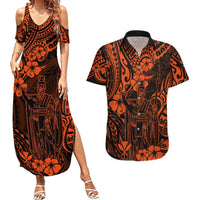 Hawaii King Kamehameha Couples Matching Summer Maxi Dress and Hawaiian Shirt Polynesian Pattern Orange Version LT01 Orange - Polynesian Pride