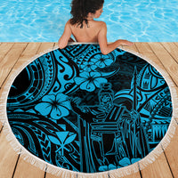Hawaii King Kamehameha Beach Blanket Polynesian Pattern Sky Blue Version LT01 - Wonder Print Shop