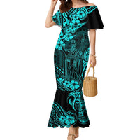 Hawaii King Kamehameha Mermaid Dress Polynesian Pattern Turquoise Version LT01 Women Turquoise - Polynesian Pride