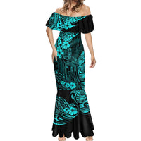 Hawaii King Kamehameha Mermaid Dress Polynesian Pattern Turquoise Version LT01 - Polynesian Pride