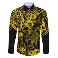 Hawaii King Kamehameha Family Matching Tank Maxi Dress and Hawaiian Shirt Polynesian Pattern Yellow Version LT01 Dad's Shirt - Long Sleeve Yellow - Polynesian Pride