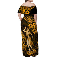 Hawaii Hula Girl Off Shoulder Maxi Dress Polynesian Pattern Gold Version LT01 - Polynesian Pride