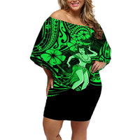 Hawaii Hula Girl Off Shoulder Short Dress Polynesian Pattern Green Version LT01 Women Green - Polynesian Pride
