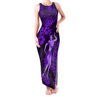 Hawaii Hula Girl Family Matching Tank Maxi Dress and Hawaiian Shirt Hibiscus Hawaii Tribal Tattoo Purple Version LT01 Mom's Dress Purple - Polynesian Pride