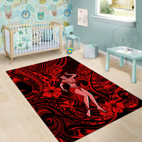Hawaii Hula Girl Area Rug Hibiscus Hawaii Tribal Tattoo Red Version LT01 - Polynesian Pride