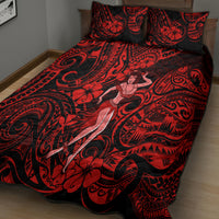 Hawaii Hula Girl Quilt Bed Set Hibiscus Hawaii Tribal Tattoo Red Version LT01 - Polynesian Pride