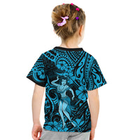 Hawaii Hula Girl Kid T Shirt Hibiscus Hawaii Tribal Tattoo Sky Blue Version LT01 - Polynesian Pride