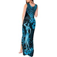 Hawaii Hula Girl Tank Maxi Dress Hibiscus Hawaii Tribal Tattoo Sky Blue Version LT01 - Polynesian Pride