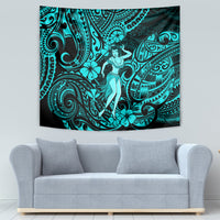 Hawaii Hula Girl Tapestry Hibiscus Hawaii Tribal Tattoo Turquoise Version LT01 - Polynesian Pride