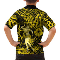 Hawaii Hula Girl Family Matching Summer Maxi Dress and Hawaiian Shirt Hibiscus Hawaii Tribal Tattoo Yellow Version LT01 - Polynesian Pride