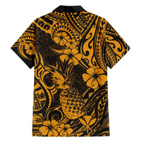 Hawaii Pineapple Hawaiian Shirt Paradise Flowers Pacific With Gold Polynesian Tribal LT01 - Polynesian Pride