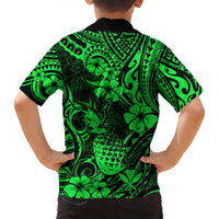 Hawaii Pineapple Hawaiian Shirt Paradise Flowers Pacific With Green Polynesian Tribal LT01 - Polynesian Pride