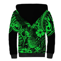Hawaii Pineapple Sherpa Hoodie Paradise Flowers Pacific With Green Polynesian Tribal LT01 - Polynesian Pride