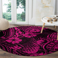 Hawaii Pineapple Round Carpet Paradise Flowers Pacific With Pink Polynesian Tribal LT01 - Polynesian Pride