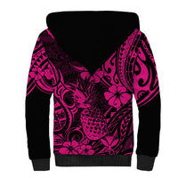Hawaii Pineapple Sherpa Hoodie Paradise Flowers Pacific With Pink Polynesian Tribal LT01 - Polynesian Pride