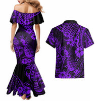 Hawaii Pineapple Couples Matching Mermaid Dress and Hawaiian Shirt Polynesian Pattern Purple Version LT01 - Polynesian Pride