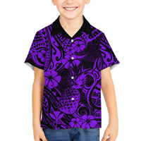 Hawaii Pineapple Family Matching Summer Maxi Dress and Hawaiian Shirt Polynesian Pattern Purple Version LT01 Son's Shirt Purple - Polynesian Pride