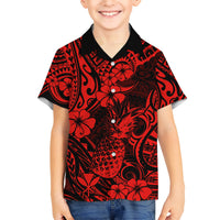 Hawaii Pineapple Kid Hawaiian Shirt Polynesian Pattern Red Version LT01 Kid Red - Polynesian Pride