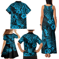 Hawaii Pineapple Family Matching Tank Maxi Dress and Hawaiian Shirt Polynesian Pattern Sky Blue Version LT01 - Polynesian Pride
