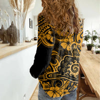 Hawaii Shaka Sign Women Casual Shirt With Polynesian Hibiscus Gold Unique LT01 - Polynesian Pride