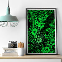 Hawaii Shaka Sign Canvas Wall Art With Polynesian Hibiscus Green Unique LT01 - Polynesian Pride