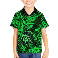 Hawaii Shaka Sign Family Matching Tank Maxi Dress and Hawaiian Shirt With Polynesian Hibiscus Green Unique LT01 Son's Shirt Green - Polynesian Pride