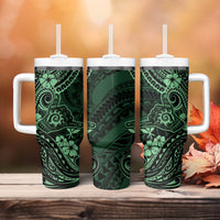 Hawaii Shaka Sign Tumbler With Handle With Polynesian Hibiscus Green Unique