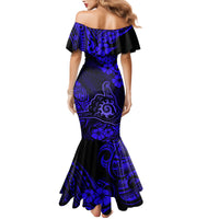 Hawaii Shaka Sign Family Matching Mermaid Dress and Hawaiian Shirt With Polynesian Hibiscus Navy Blue Unique LT01 - Polynesian Pride
