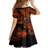 Hawaii Shaka Sign Kid Short Sleeve Dress With Polynesian Hibiscus Orange Unique LT01 - Polynesian Pride