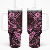 Hawaii Shaka Sign Tumbler With Handle With Polynesian Hibiscus Pink Unique