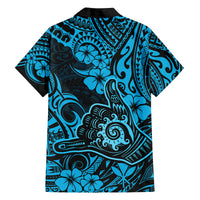 Hawaii Shaka Sign Family Matching Tank Maxi Dress and Hawaiian Shirt Polynesian Pattern Sky Blue Version LT01 - Polynesian Pride