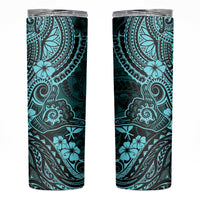 Hawaii Shaka Sign Skinny Tumbler Polynesian Pattern Turquoise Version
