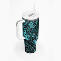 Hawaii Shaka Sign Tumbler With Handle Polynesian Pattern Turquoise Version