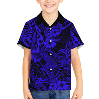 Hawaii Shark Family Matching Summer Maxi Dress and Hawaiian Shirt Polynesian Pattern Navy Blue Version LT01 Son's Shirt Blue - Polynesian Pride