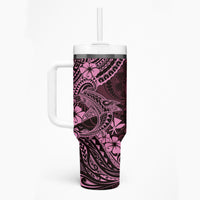 Hawaii Shark Tumbler With Handle Polynesian Pattern Pink Version