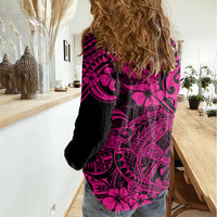 Hawaii Shark Women Casual Shirt Polynesian Pattern Pink Version LT01 - Polynesian Pride