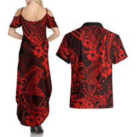 Hawaii Shark Couples Matching Summer Maxi Dress and Hawaiian Shirt Polynesian Pattern Red Version LT01 - Polynesian Pride