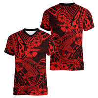 Hawaii Shark Women V Neck T Shirt Polynesian Pattern Red Version LT01 - Polynesian Pride